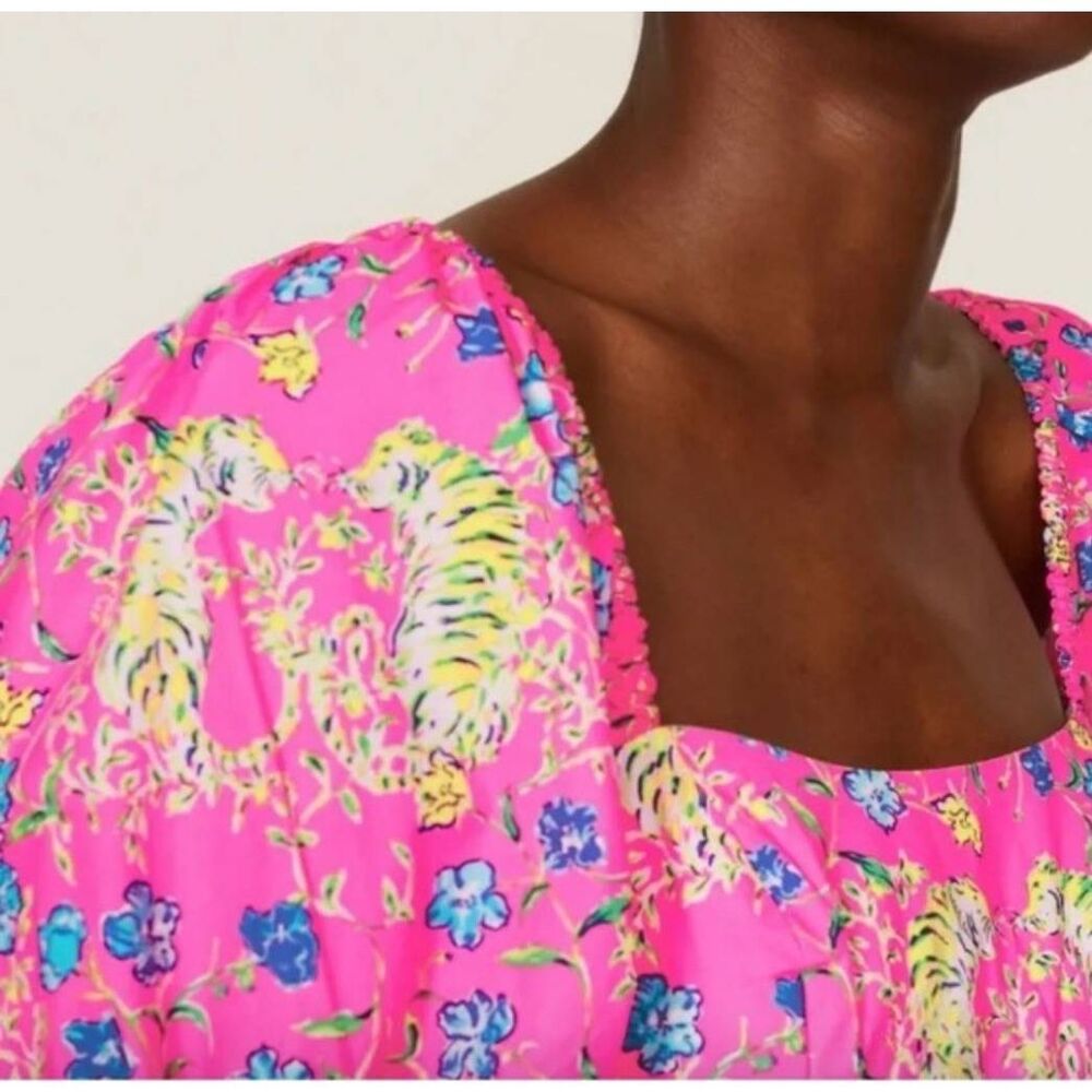 Lilly Pulitzer Mini Dress 16 Pink Tigress Kay Babydoll Smocked Spring Coastal - Picture 3 of 5